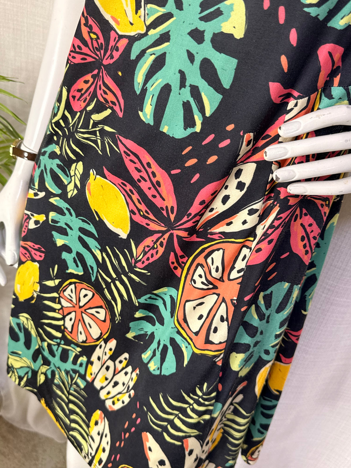 Smash! Tropical Fruit & Palm Print Short Sleeve T-Shirt Mini Dress - Size M / US S