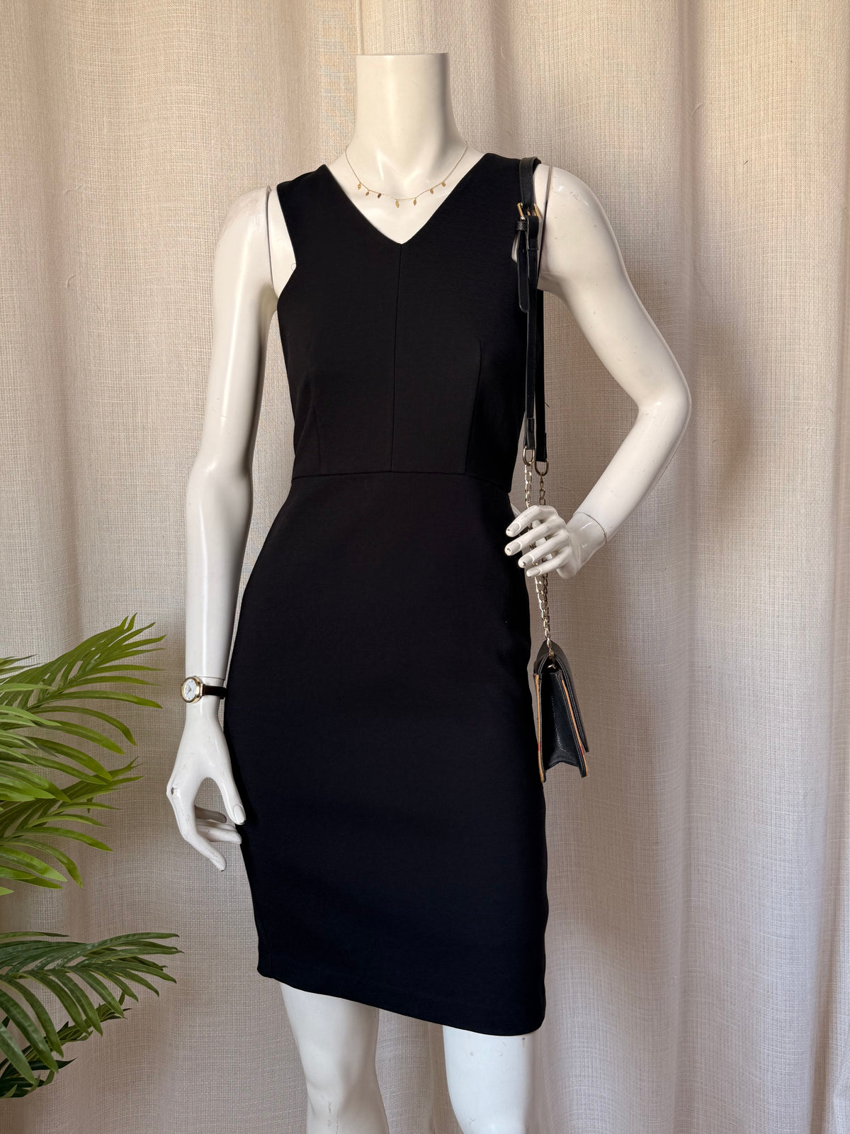 Black V-Neck Bodycon Dress | Exposed Gold Zip Cocktail Dress