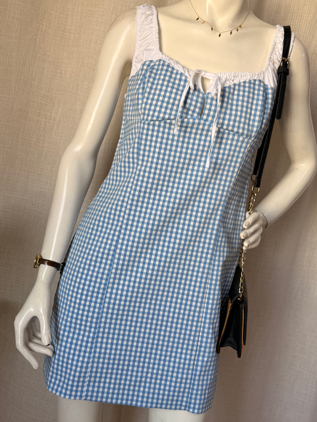 Zara Blue Gingham Picnic Mini Dress | Large