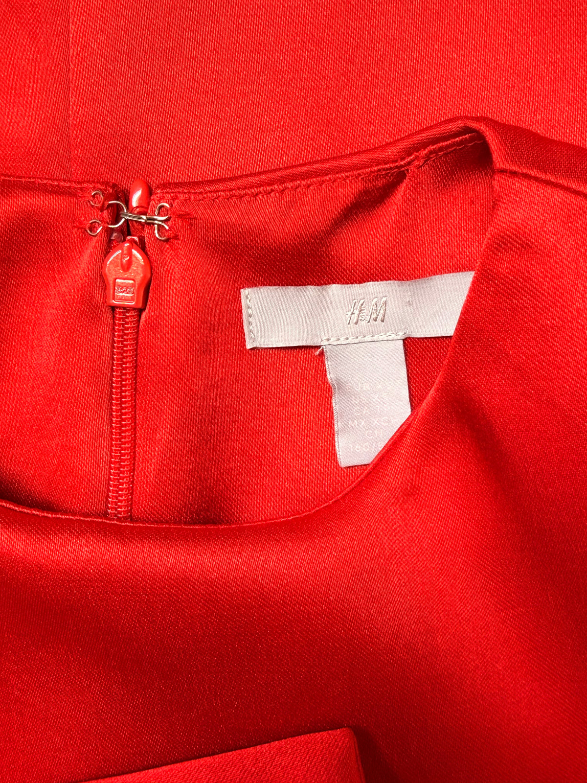 H&M Red Satin Mini Shift Dress | Long Bell Sleeve Evening Dress | Size XS