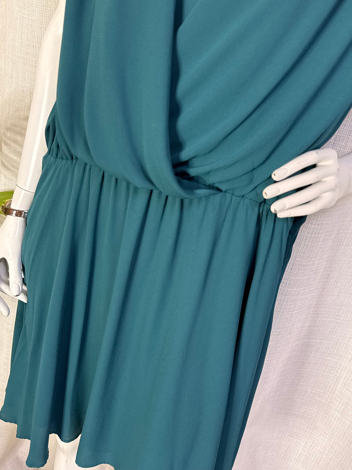 Zendra El Corte InglÃ©s Teal Green Draped Wrap-Front Chiffon Midi Dress - Size 50 (Plus Size)