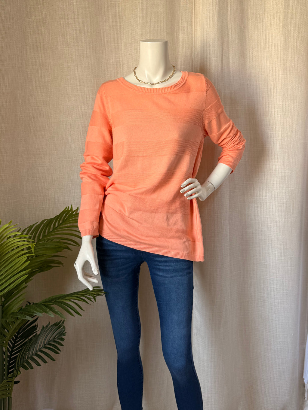 MONA Peach Textured Striped Sweater - UK 18