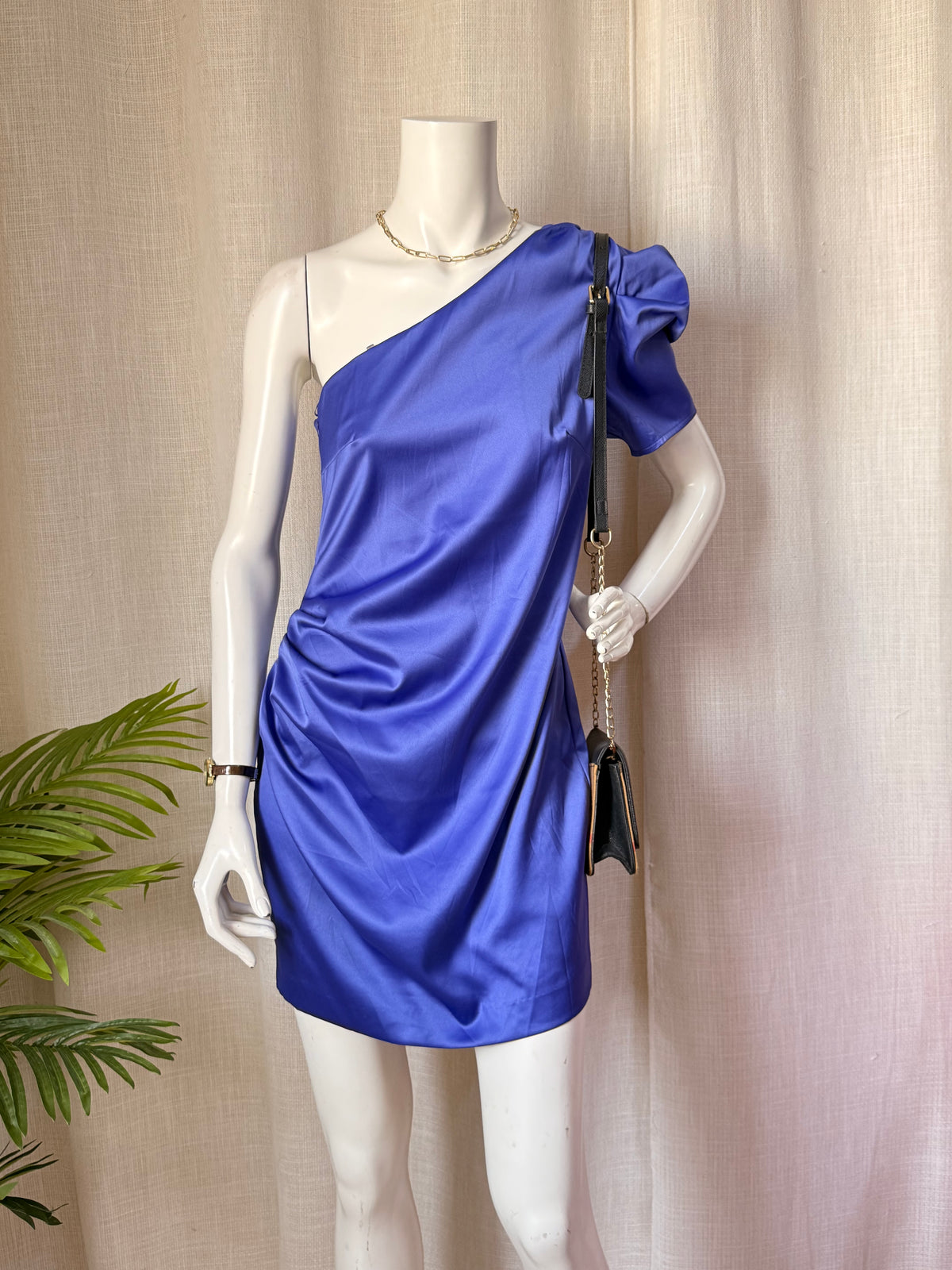 River Island Navy Satin One-Shoulder Mini Dress NWT - UK 14