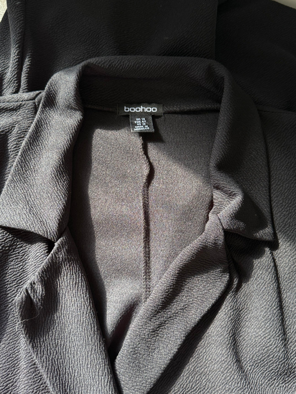 Boohoo Black Long-Sleeve Wrap Blazer Dress | UK 14 (Preloved)