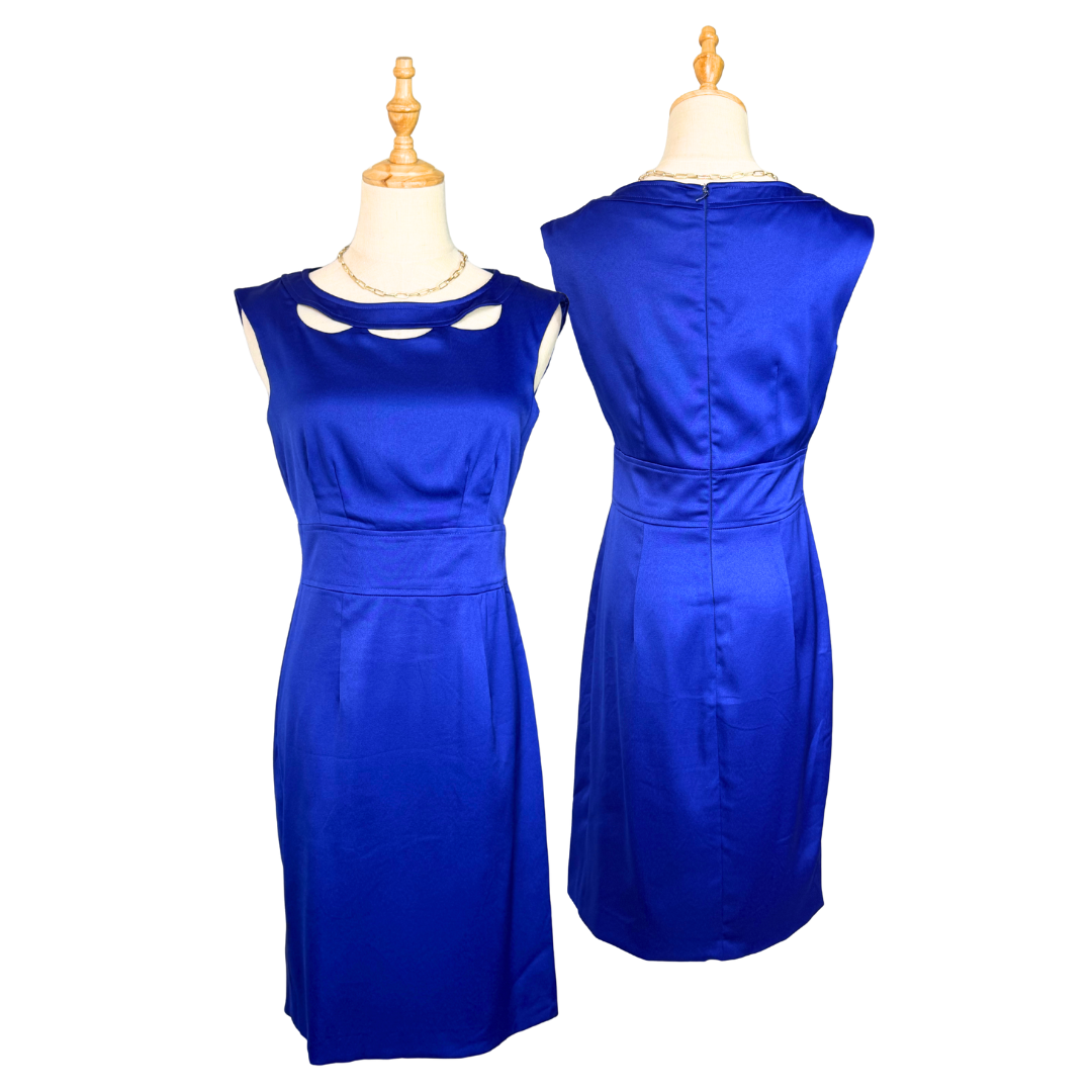London Times -  Royal Blue Dress with Cut-Out Neck | UK 4 (Sustainable Find)