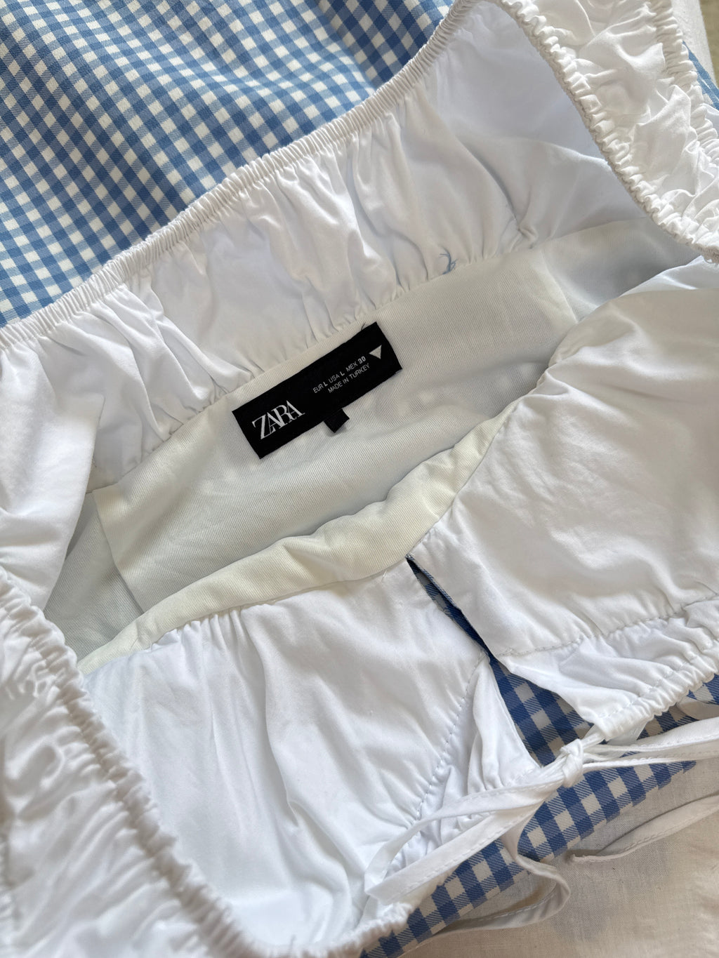 Zara Blue Gingham Picnic Mini Dress | Large