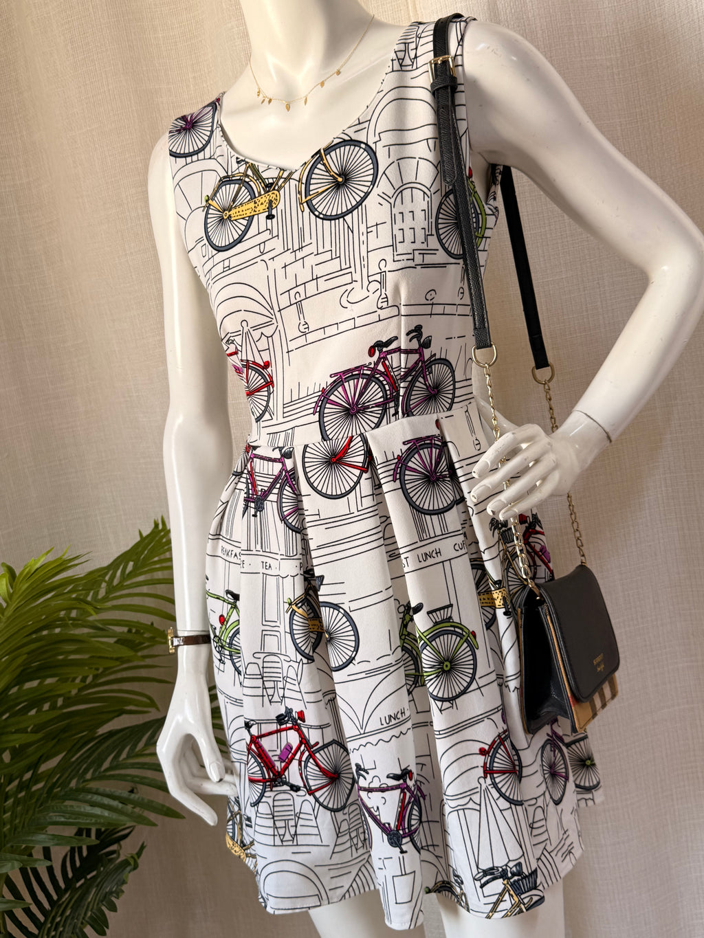 Newly Collection Vintage-Style Bicycle Print Fit & Flare Mini Dress | Small