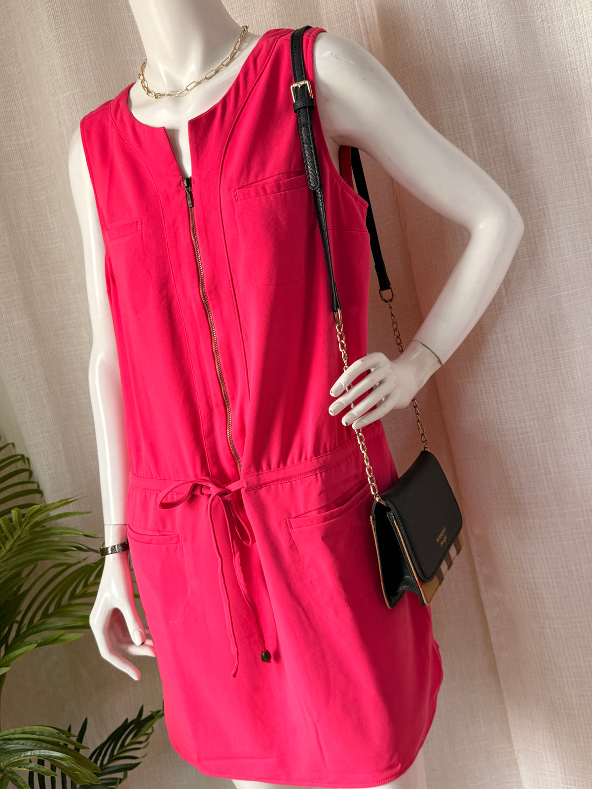 NEXT Fuchsia Drawstring Tunic Dress - Preloved UK 14