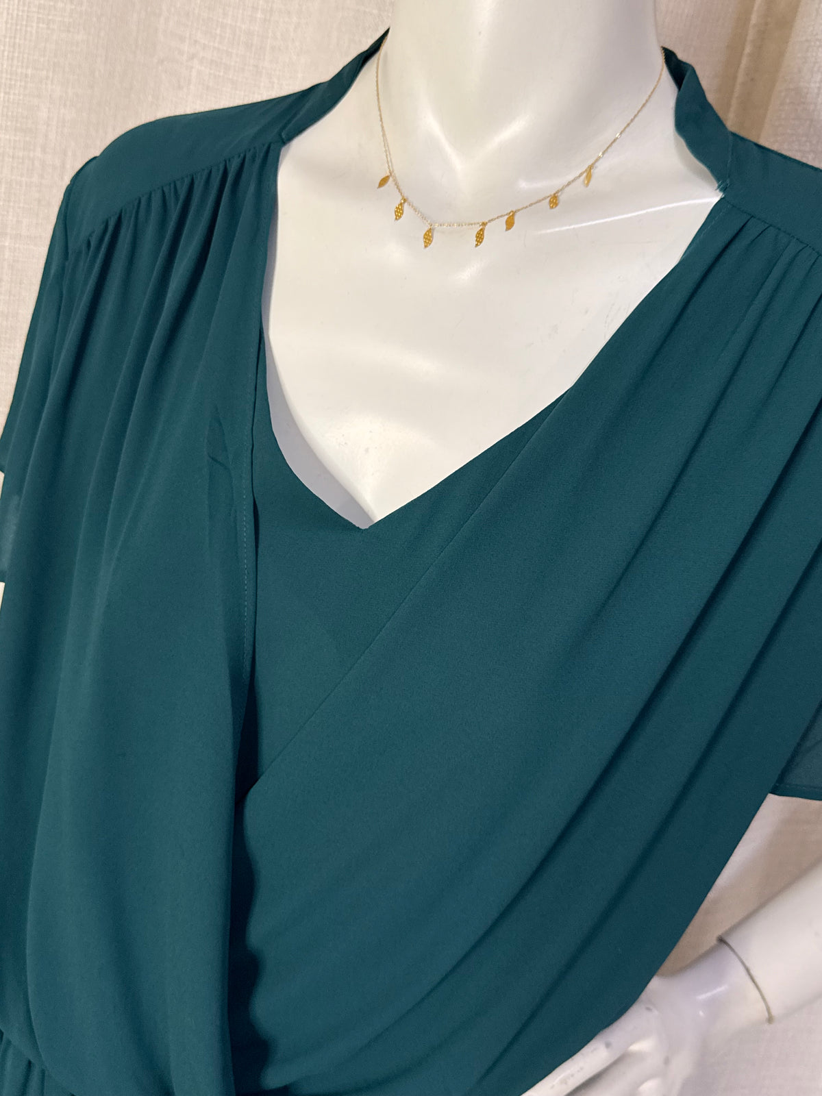 Zendra El Corte InglÃ©s Teal Green Draped Wrap-Front Chiffon Midi Dress - Size 50 (Plus Size)