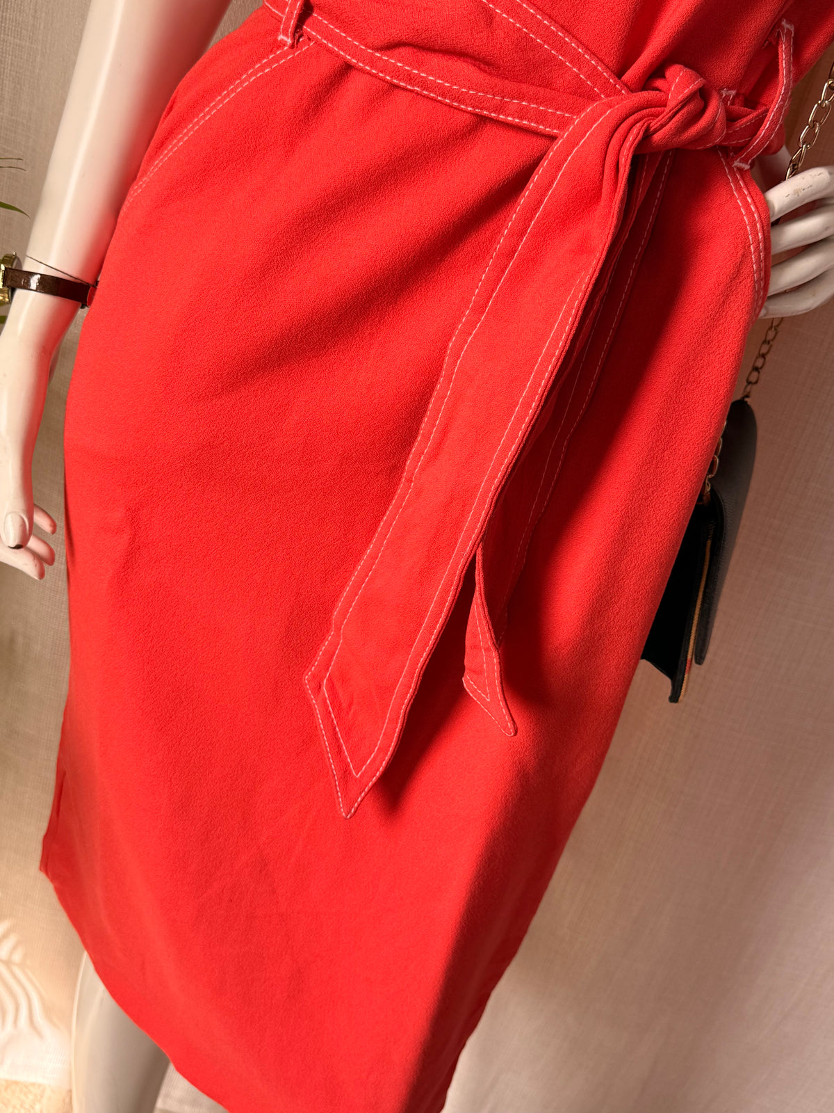 Chic Preloved NEXT TAILORING Coral Belted V-Neck Dress - UK 12