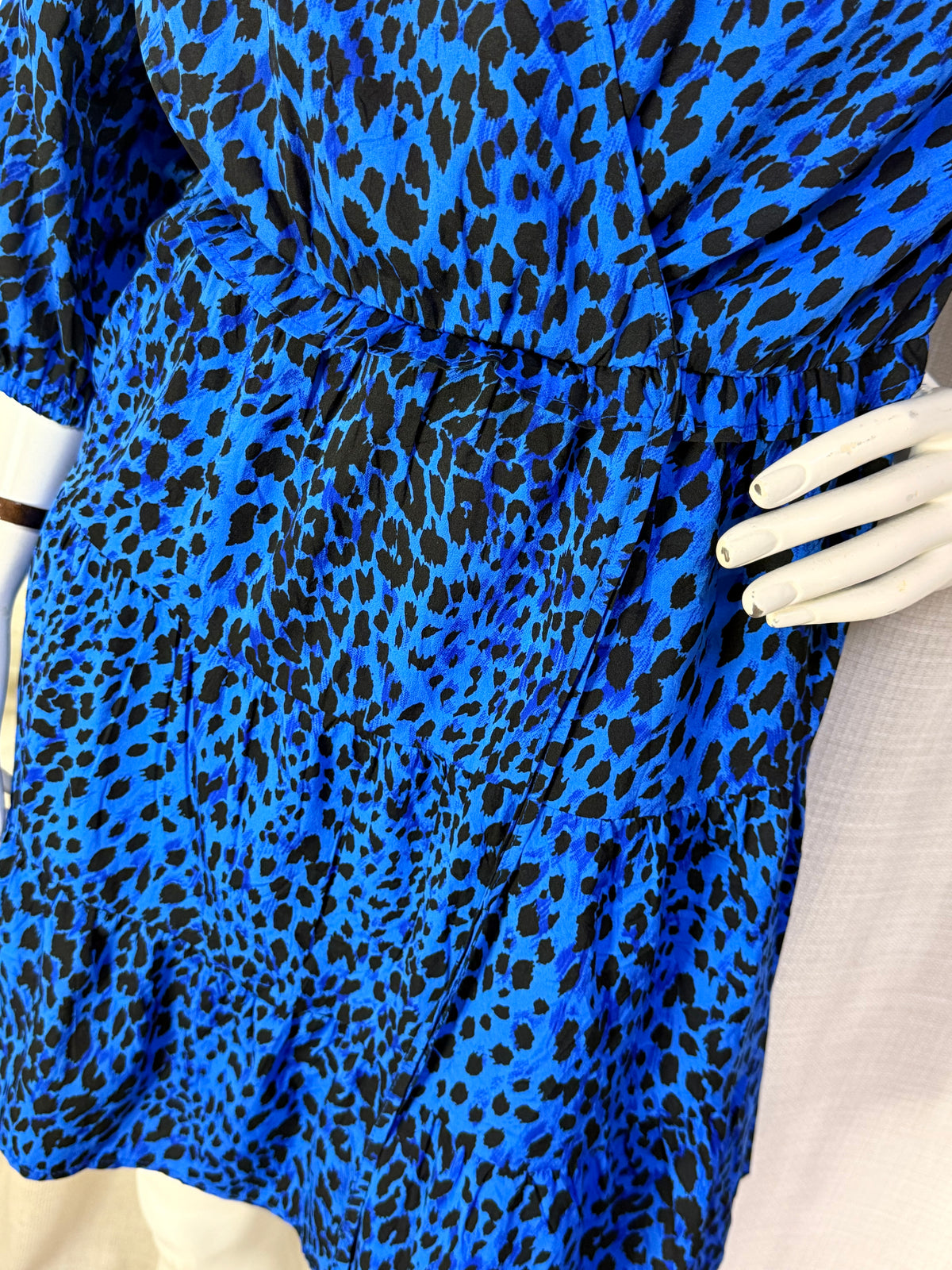 New Look Blue Animal Print Wrap Front Tiered Mini Dress - UK 14 / US 10