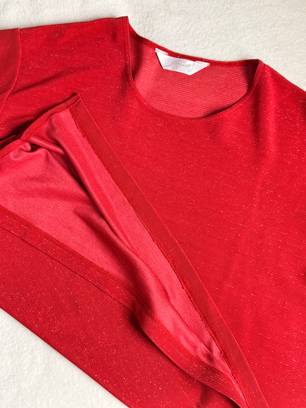 STUDIO BORGELT Red Metallic Shimmer Ribbed Knit Top - Size XL