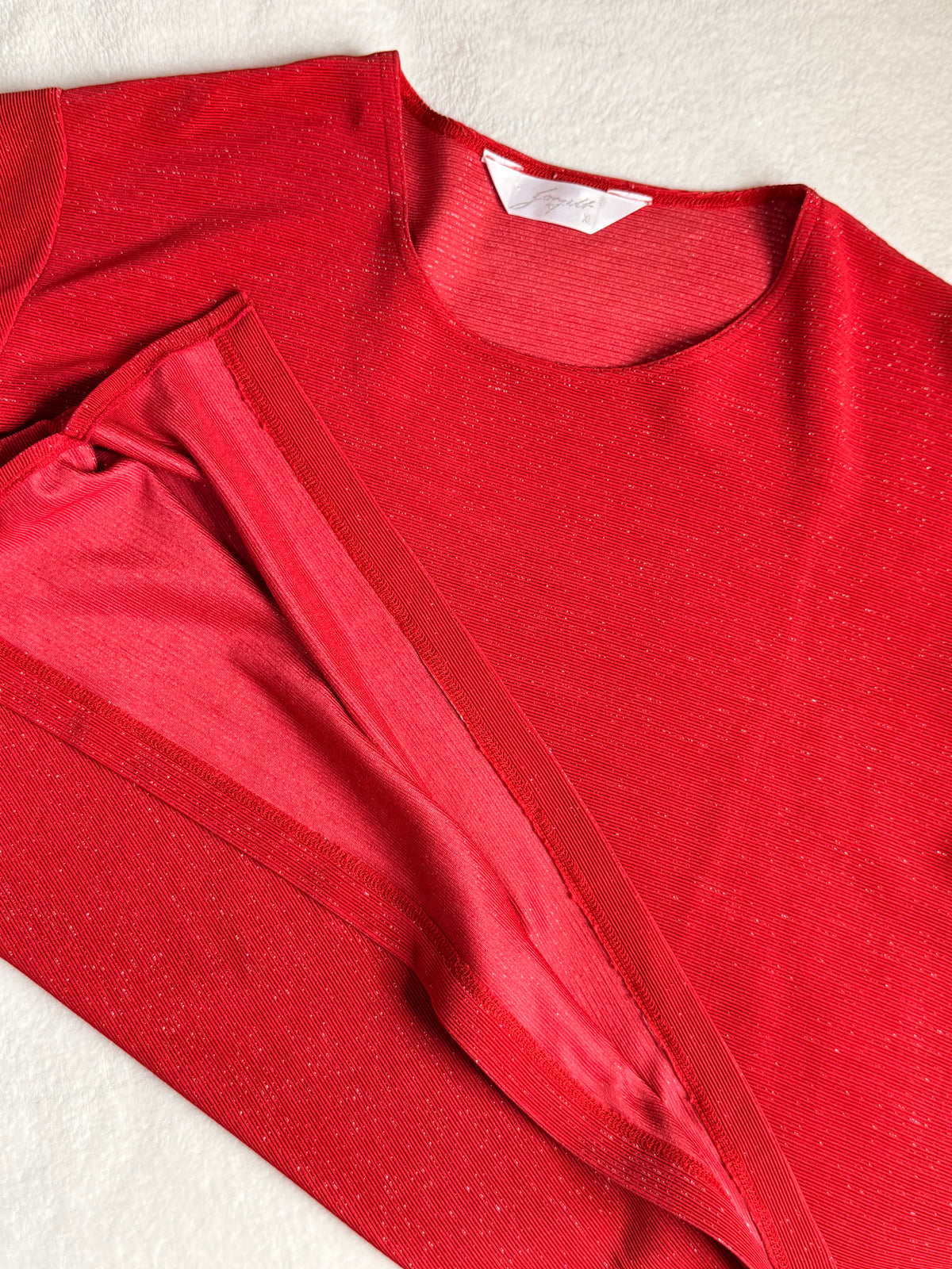 STUDIO BORGELT Red Metallic Shimmer Ribbed Knit Top - Size XL