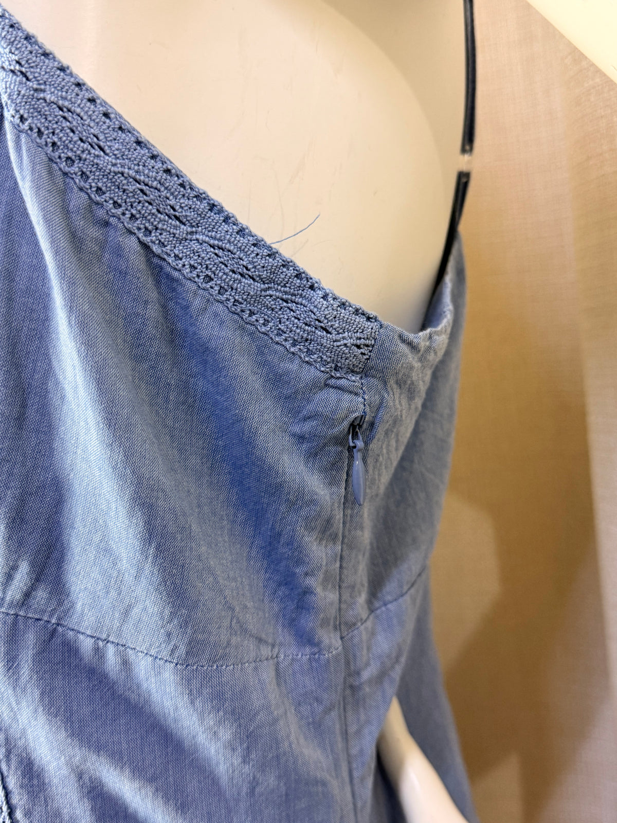 Papaya Chambray Blue Tiered Ruffle Cami Mini Dress - Medium