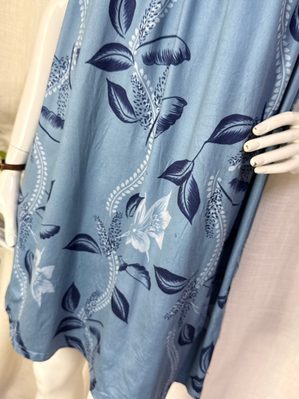 Dusty Blue Floral Lace Yoke Sleeveless A-Line Shift Nightdress / Loungewear Dress - Plus Size