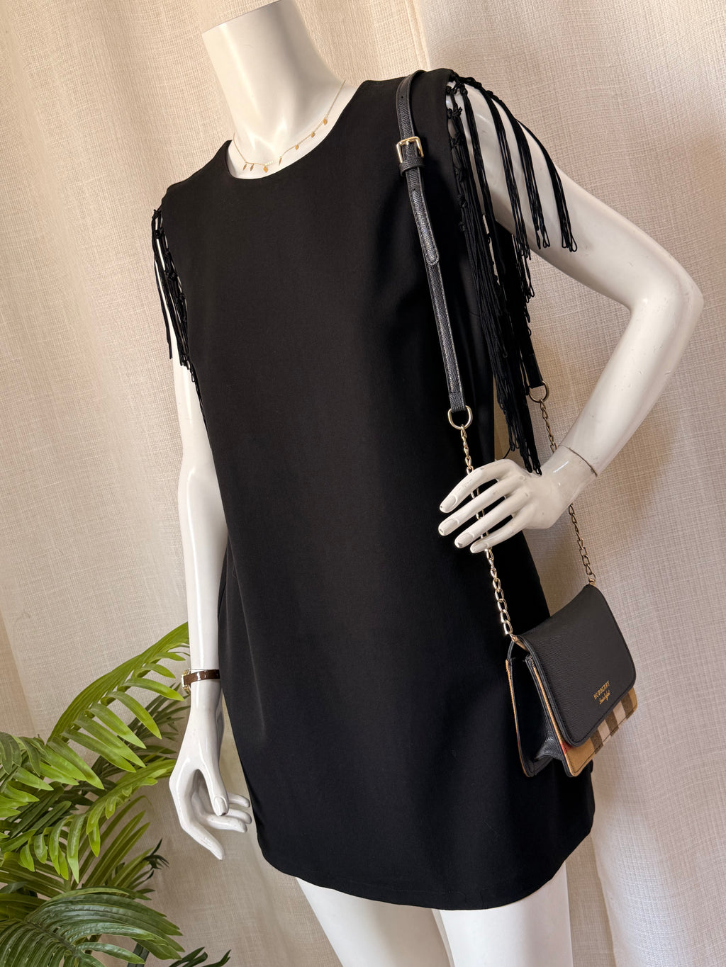 Forever 21 Black Shift Dress with Fringe Sleeves (Medium)
