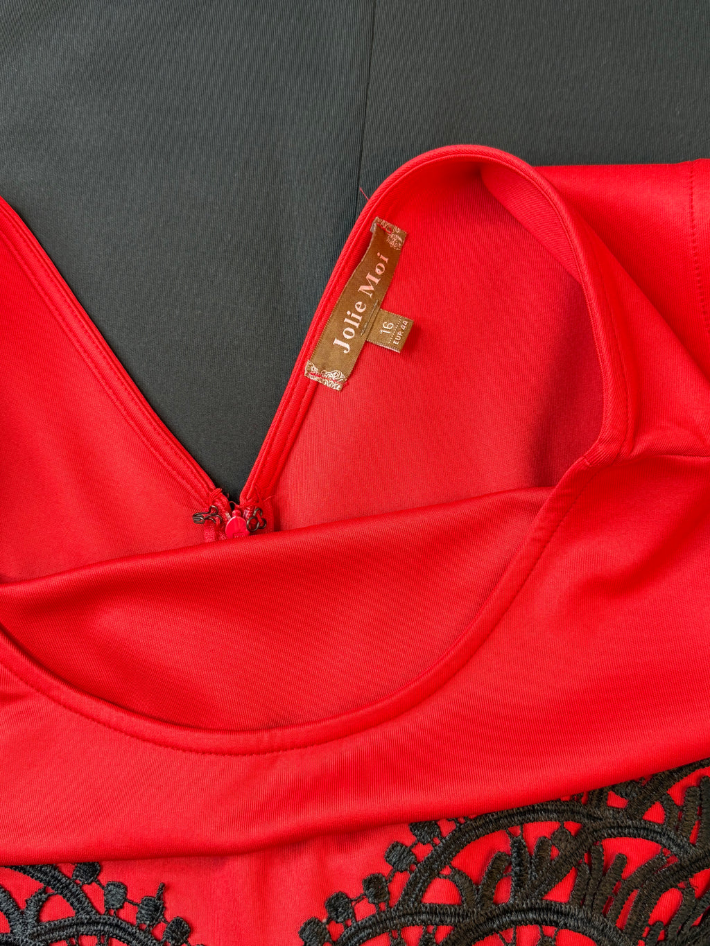 Jolie Moi Black & Red Lace Peplum Dress | UK 16