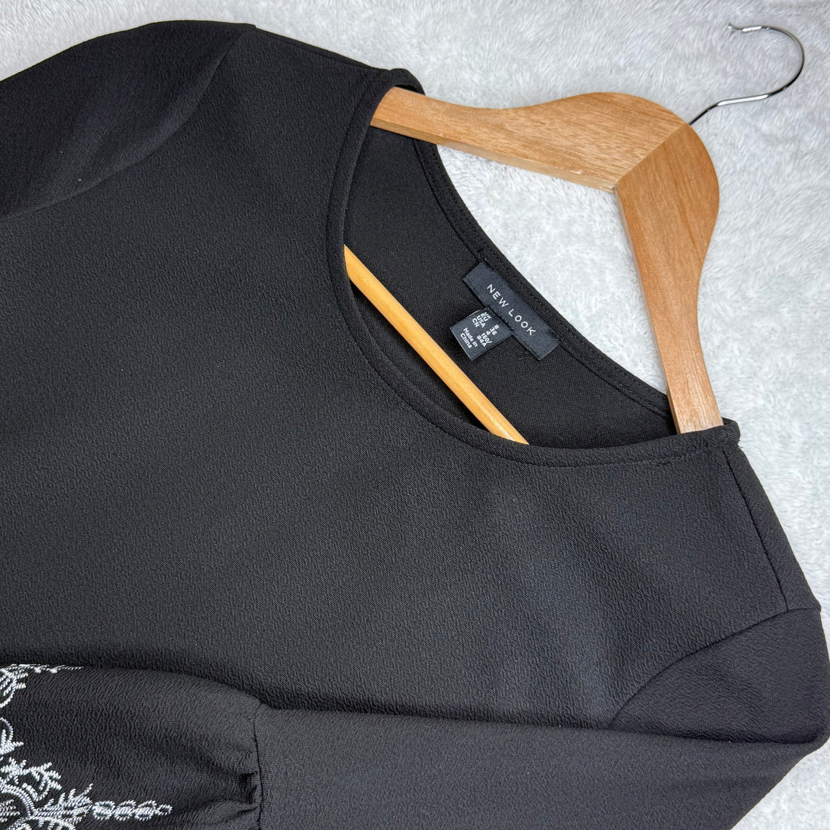 New Look Black Dress with Embroidered Bell Sleeves (Small)
