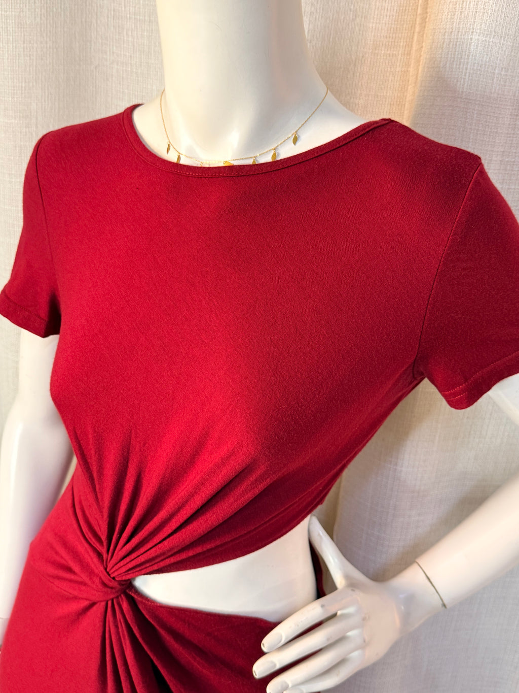 SHEIN Burgundy Red Twist Waist Cut-Out Short Sleeve Bodycon Mini Dress - Size M