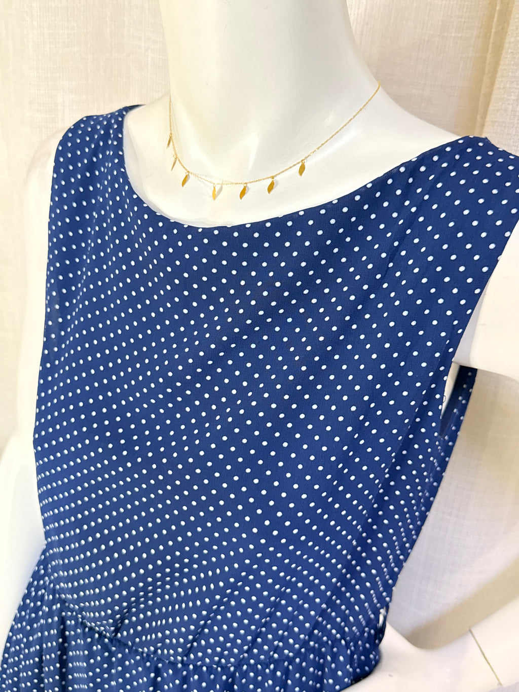 Shana Navy Blue Polka Dot Sleeveless Mini Dress - Size M
