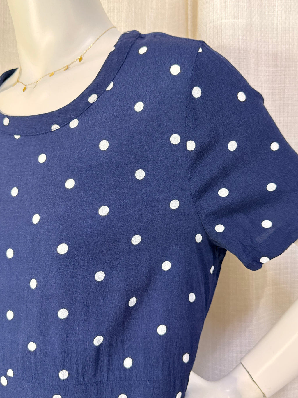 Joules Navy Polka Dot Short Sleeve Shift Dress -| Size UK 14 (EU 42 / US 10)