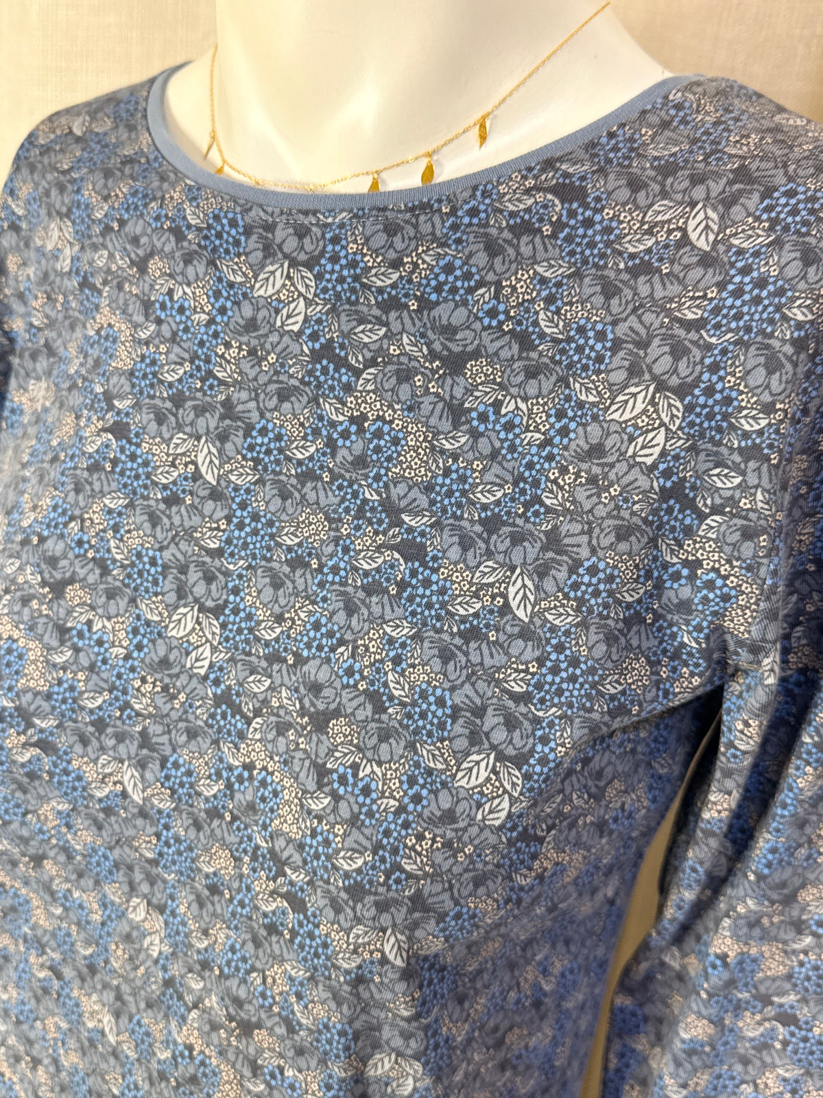 Name It Blue Ditsy Floral Long Sleeve Drop-Waist Dress - Size 14Y / 164 (Fits Women's XS-S)