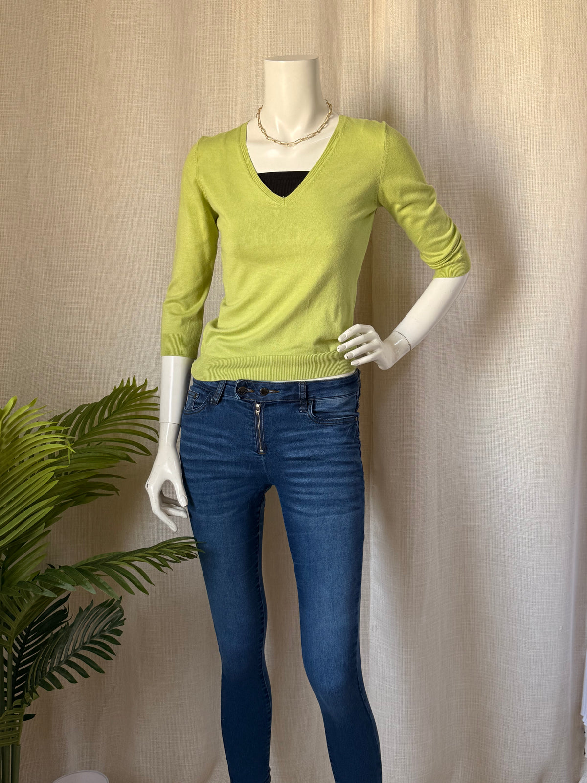 Marks & Spencer Chartreuse V-Neck Sweater | UK 10