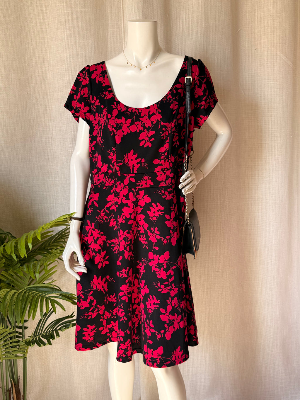 City Chic Plus Size Black & Pink Skater Dress | 2XL