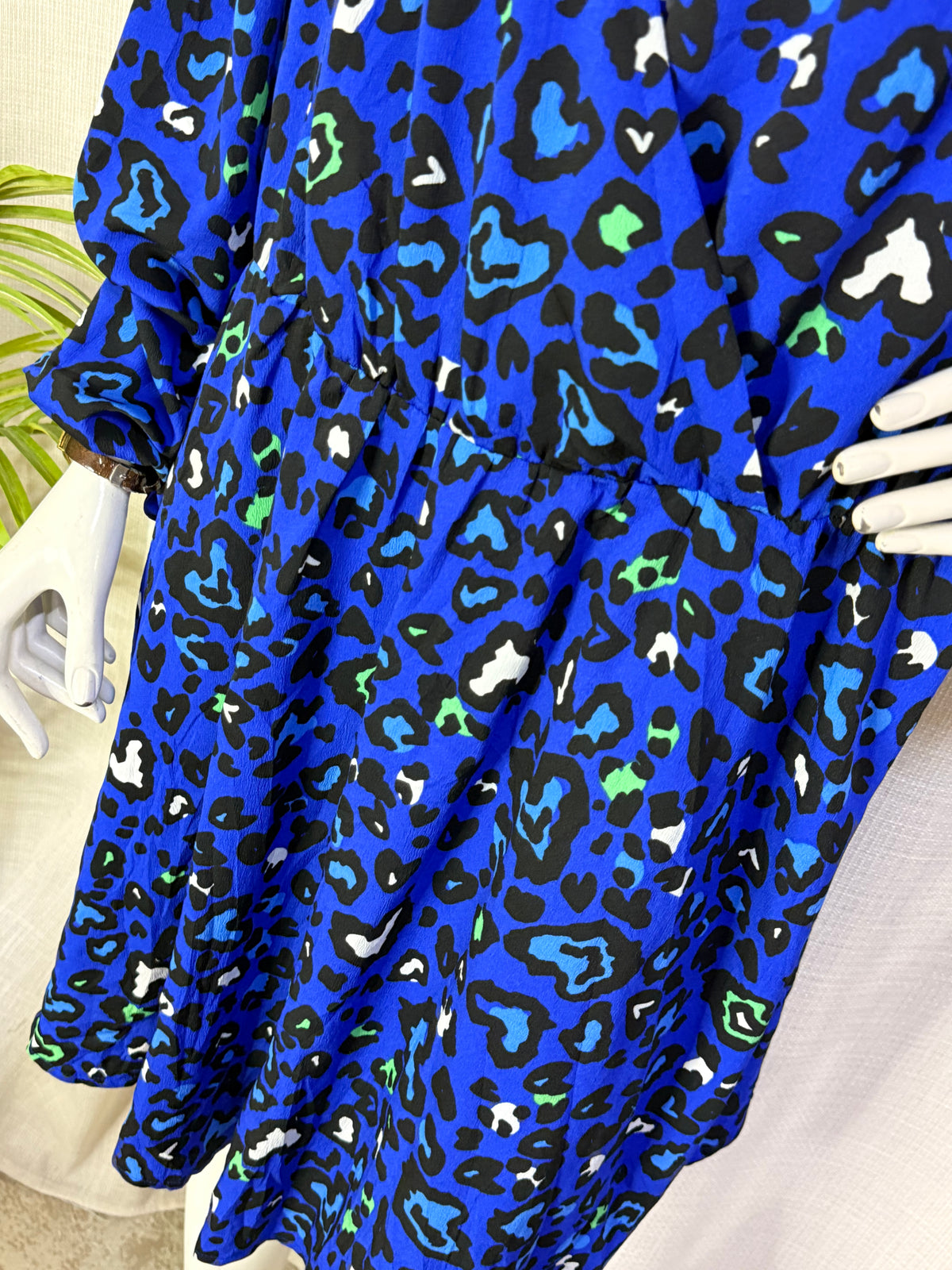 Simply Be. Blue Leopard Print Long Sleeve Wrap Front Mini Dress - Plus Size