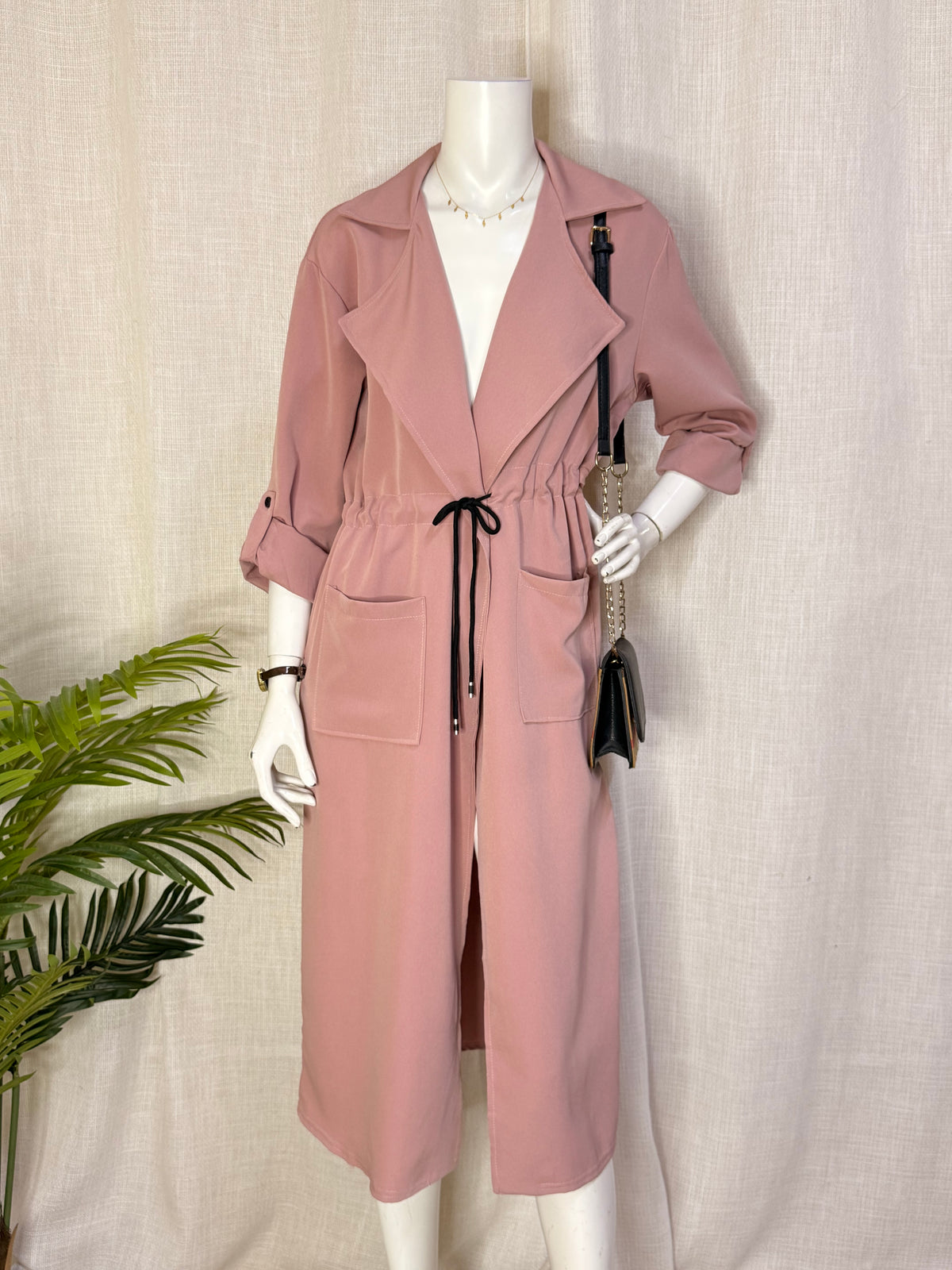 Passion Paris Rose Pink Drawstring Trench Midi Dress – Size M / UK 10 | NWT
