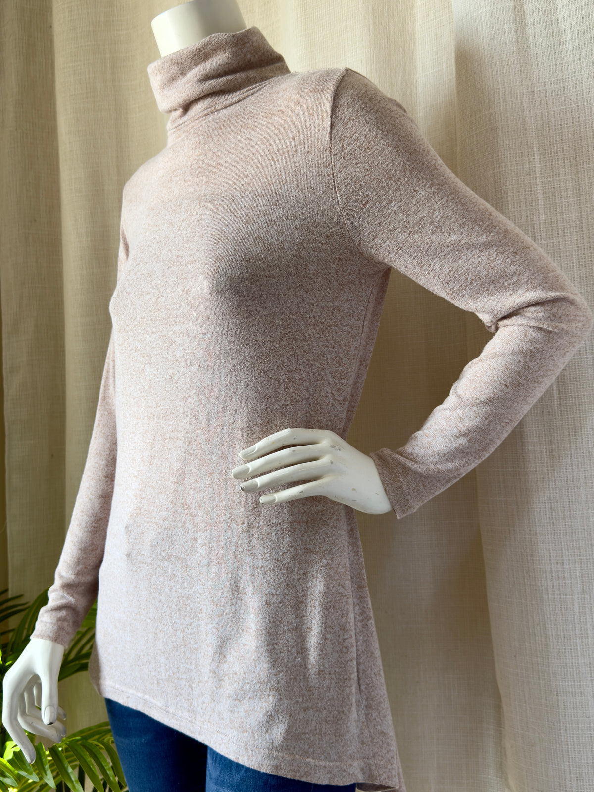ATMOSPHERE Beige Marl Open-Back Turtleneck | UK 10
