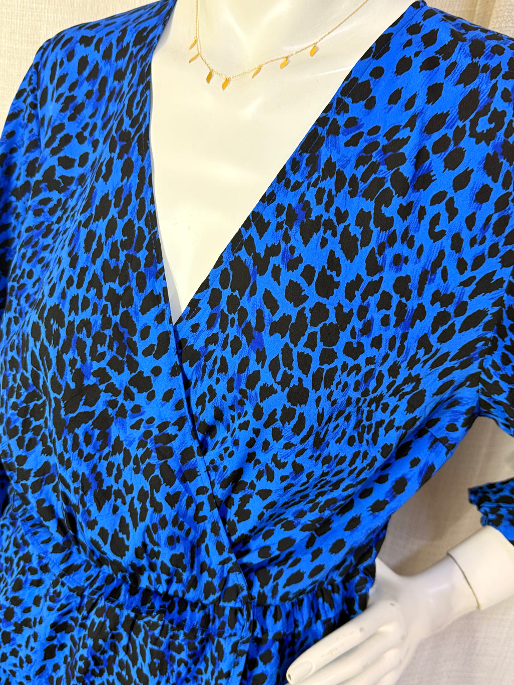New Look Blue Animal Print Wrap Front Tiered Mini Dress - UK 14 / US 10