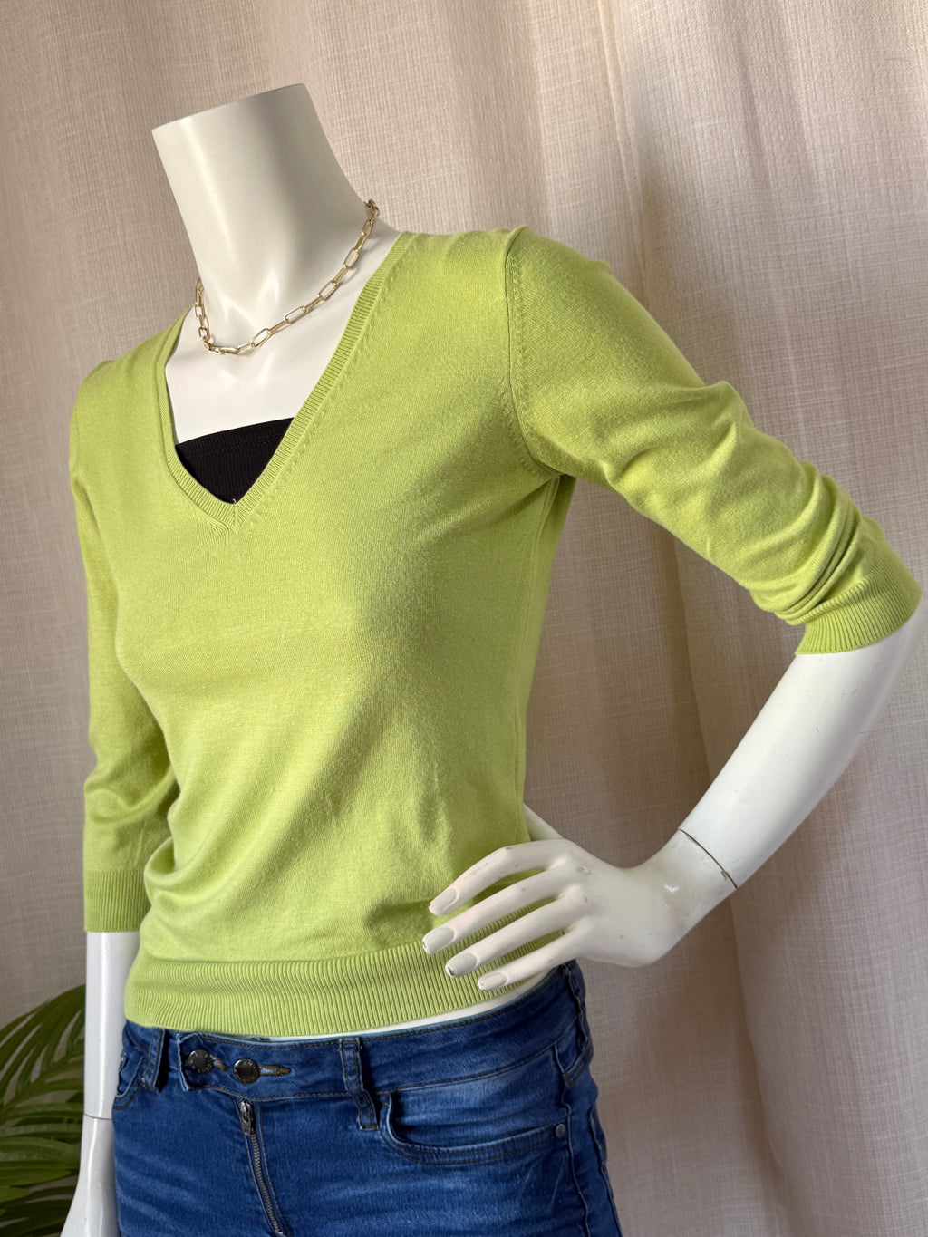 Marks & Spencer Chartreuse V-Neck Sweater | UK 10