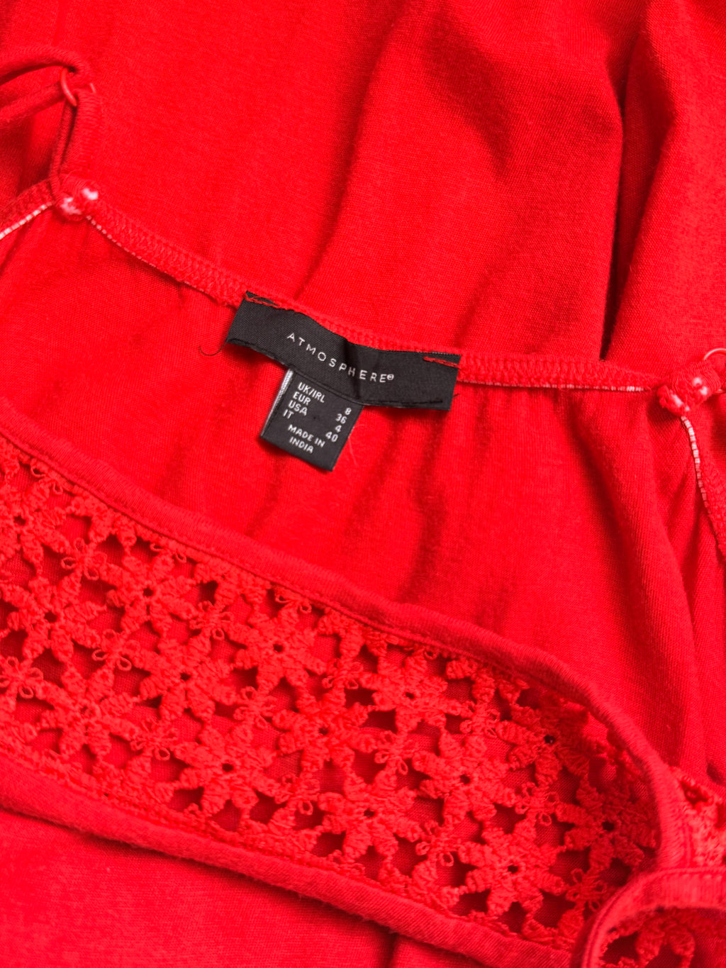 Atmosphere Coral Red Floral Crochet Trim Cami Skater Mini Dress - UK 8 / US 4