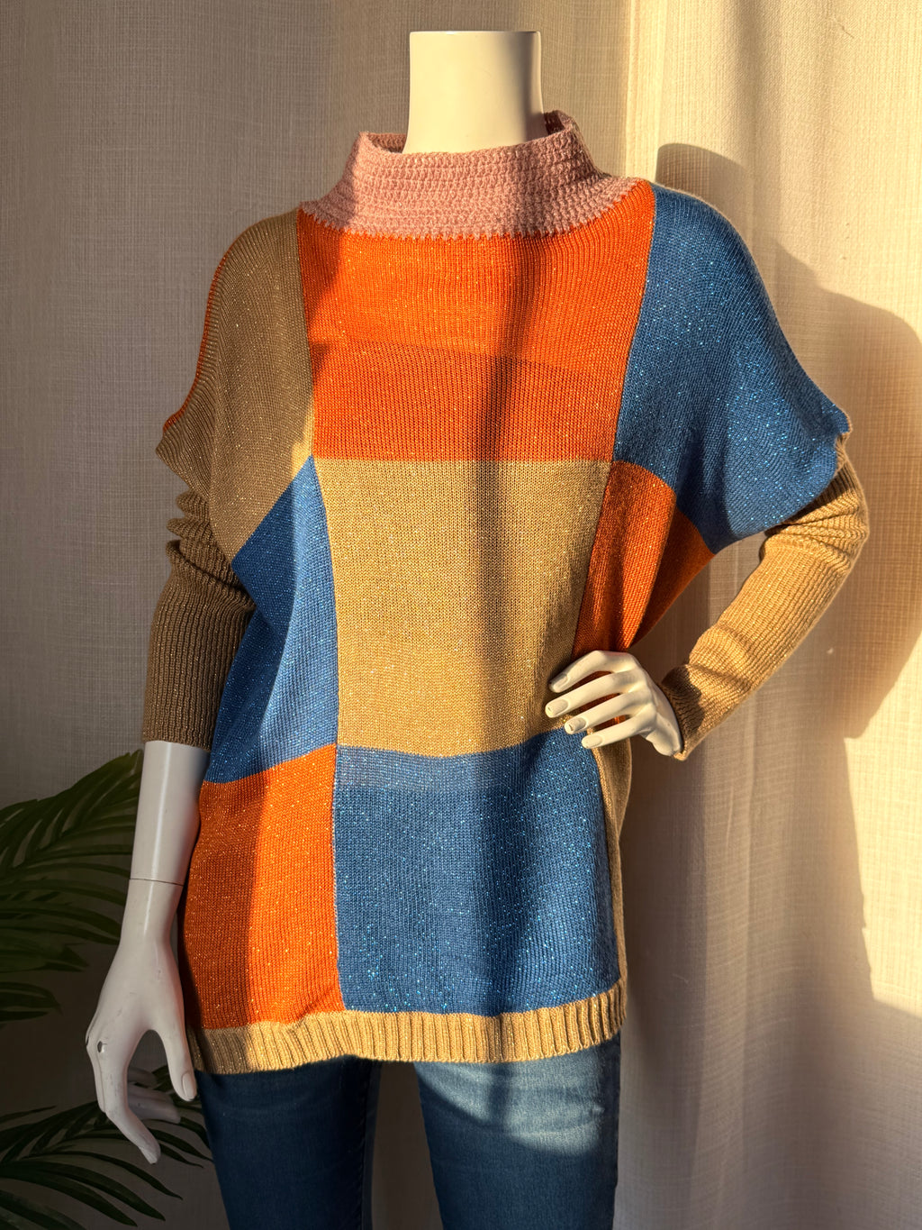 Geometric Color-Block Knit Tunic | Medium