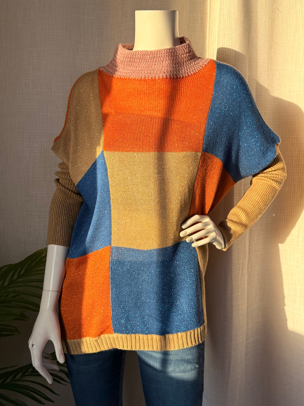 Geometric Color-Block Knit Tunic | Medium