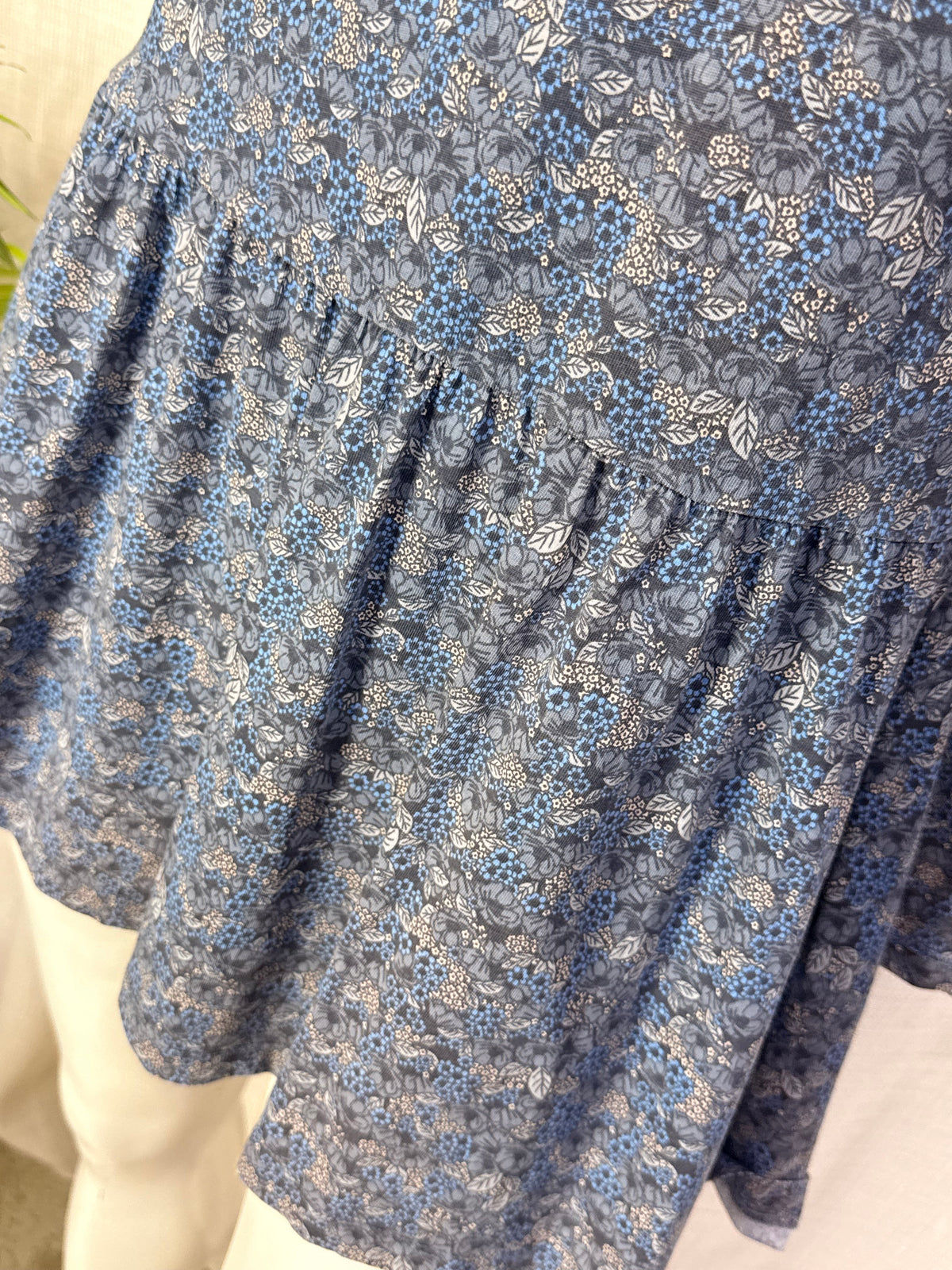 Name It Blue Ditsy Floral Long Sleeve Drop-Waist Dress - Size 14Y / 164 (Fits Women's XS-S)