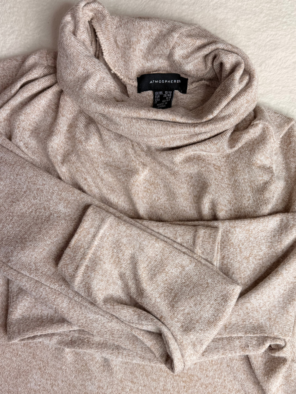 ATMOSPHERE Beige Marl Open-Back Turtleneck | UK 10