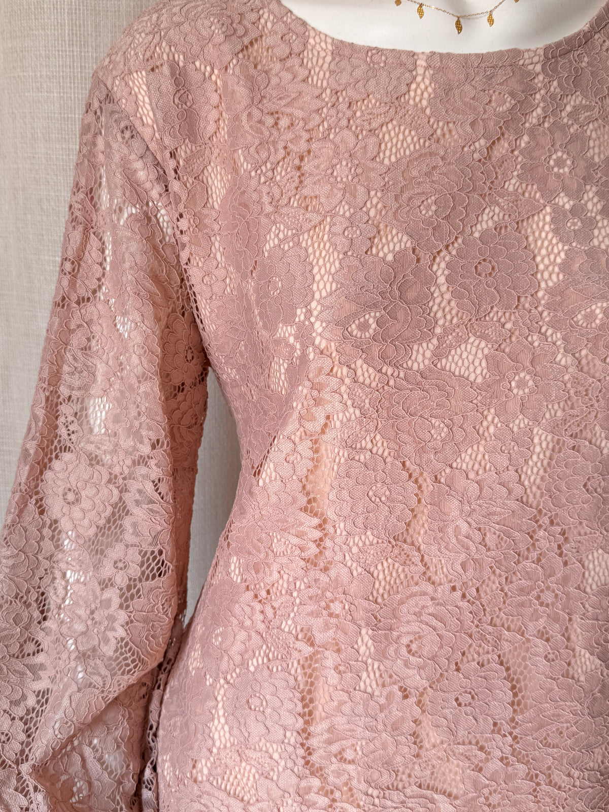 Miracle Dusty Pink Lace Dress (UK 12) | Elegant Lace Mini Dress