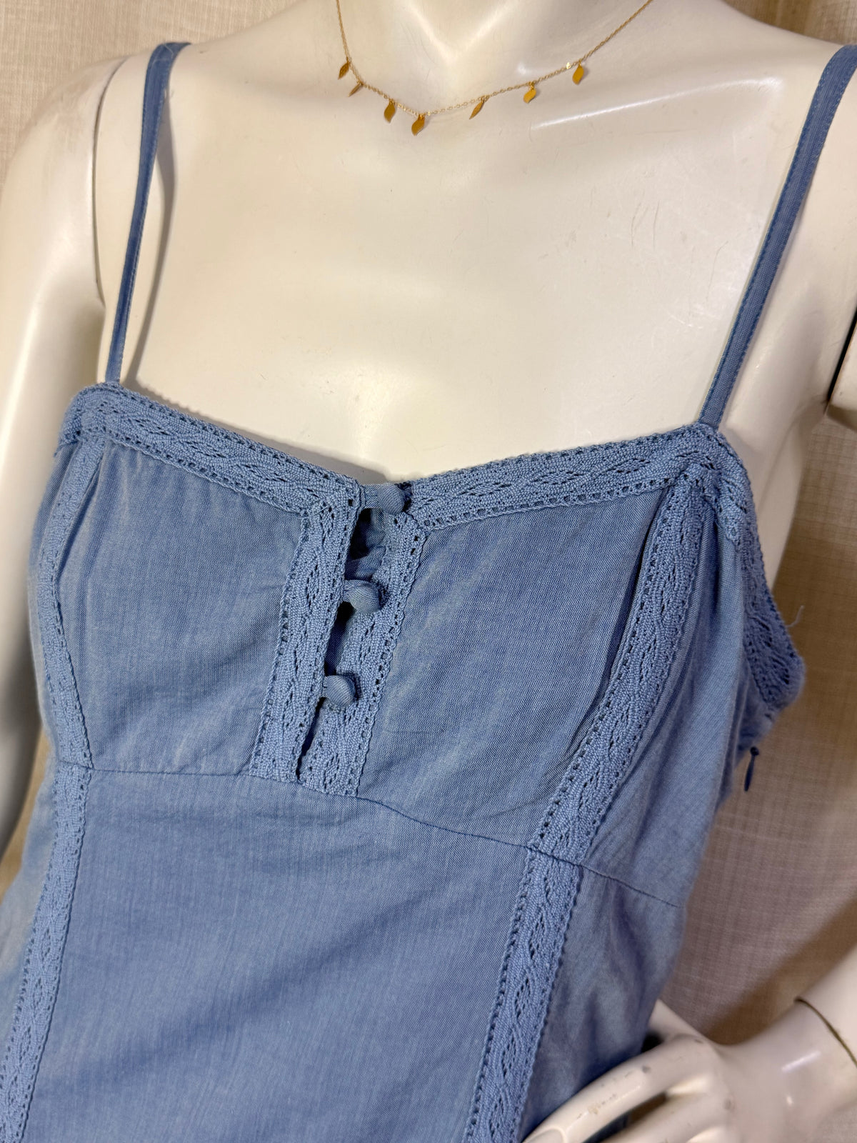 Papaya Chambray Blue Tiered Ruffle Cami Mini Dress - Medium