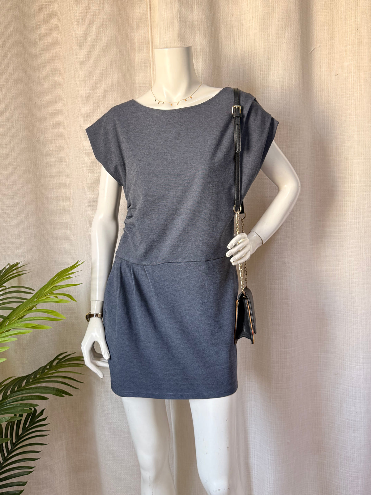 Loop Grey Ruched Side Mini Shift Dress | Large