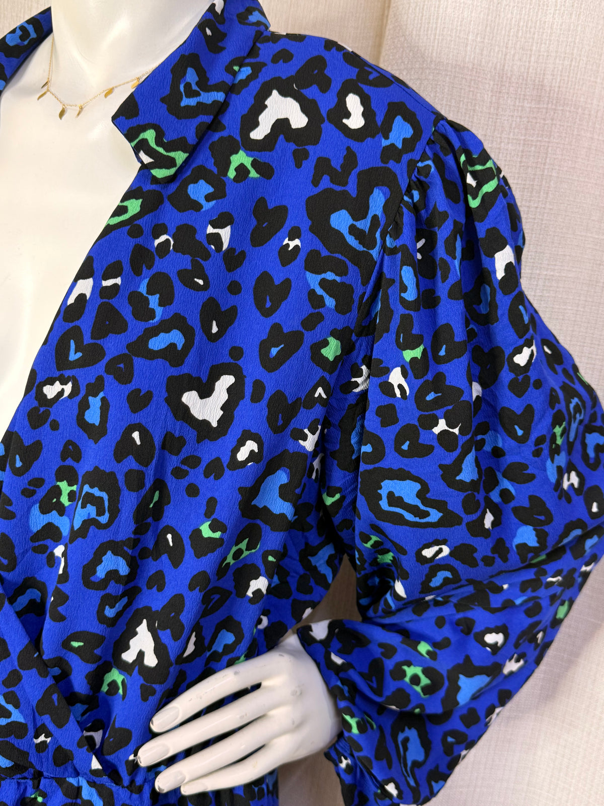 Simply Be. Blue Leopard Print Long Sleeve Wrap Front Mini Dress - Plus Size