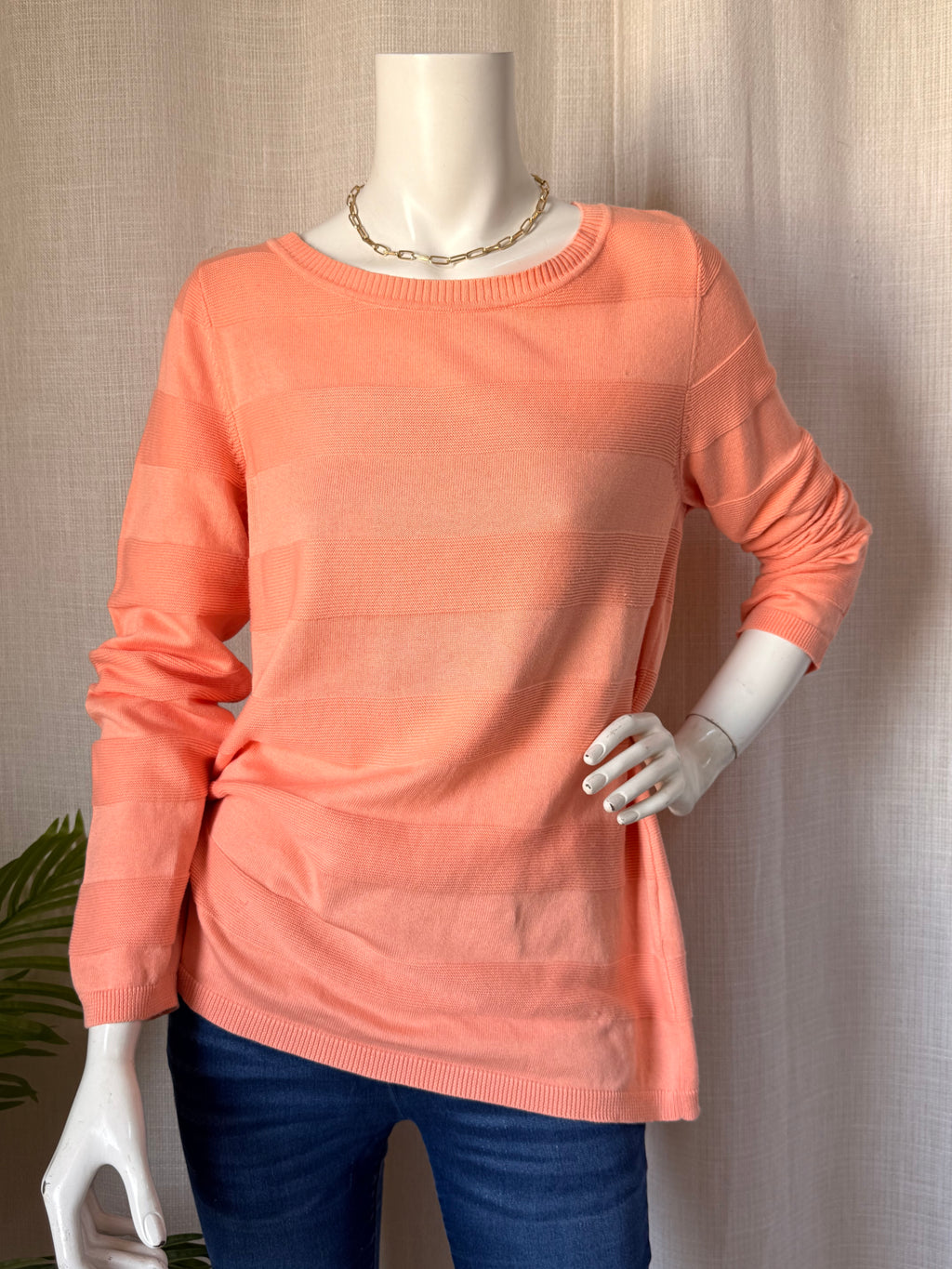 MONA Peach Textured Striped Sweater - UK 18