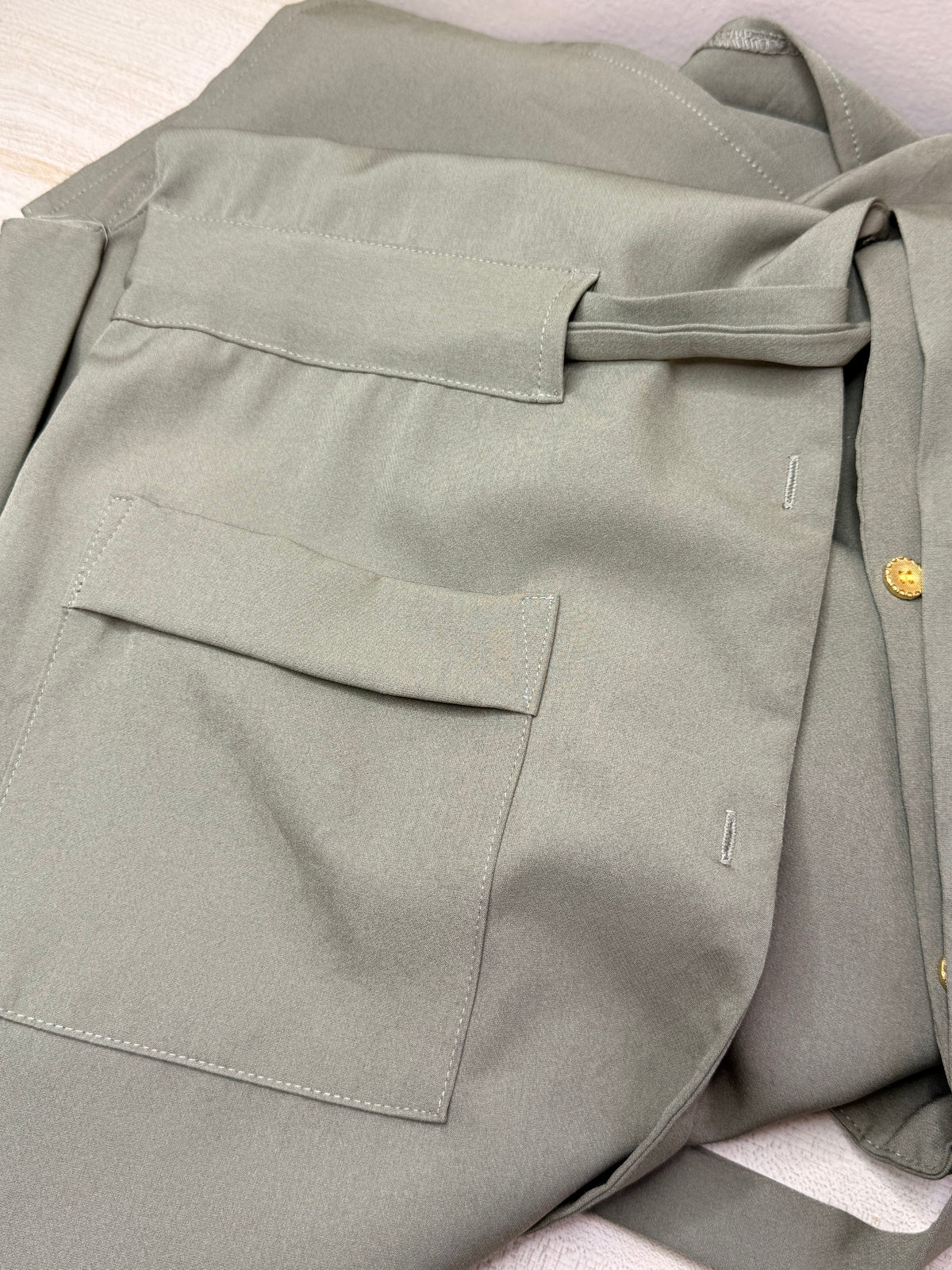 TEMT Collection Olive Green Short Sleeve Button-Down Shirt Dress (Size 8)