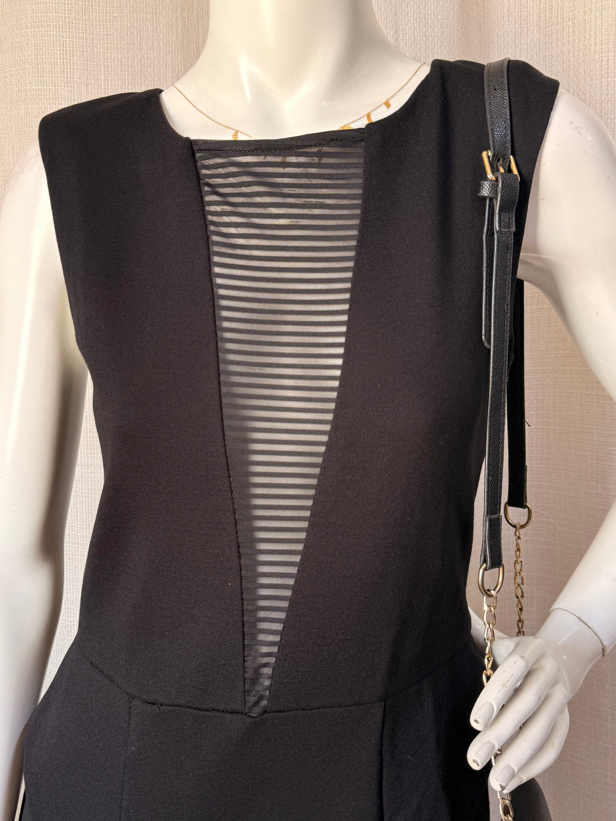 River Island Black Mesh Panel Midi Cocktail Dress (Size M)