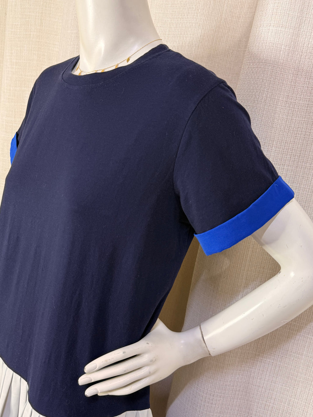 Colorblock Pleated Drop-Waist T-Shirt Dress – Navy, Cobalt & White