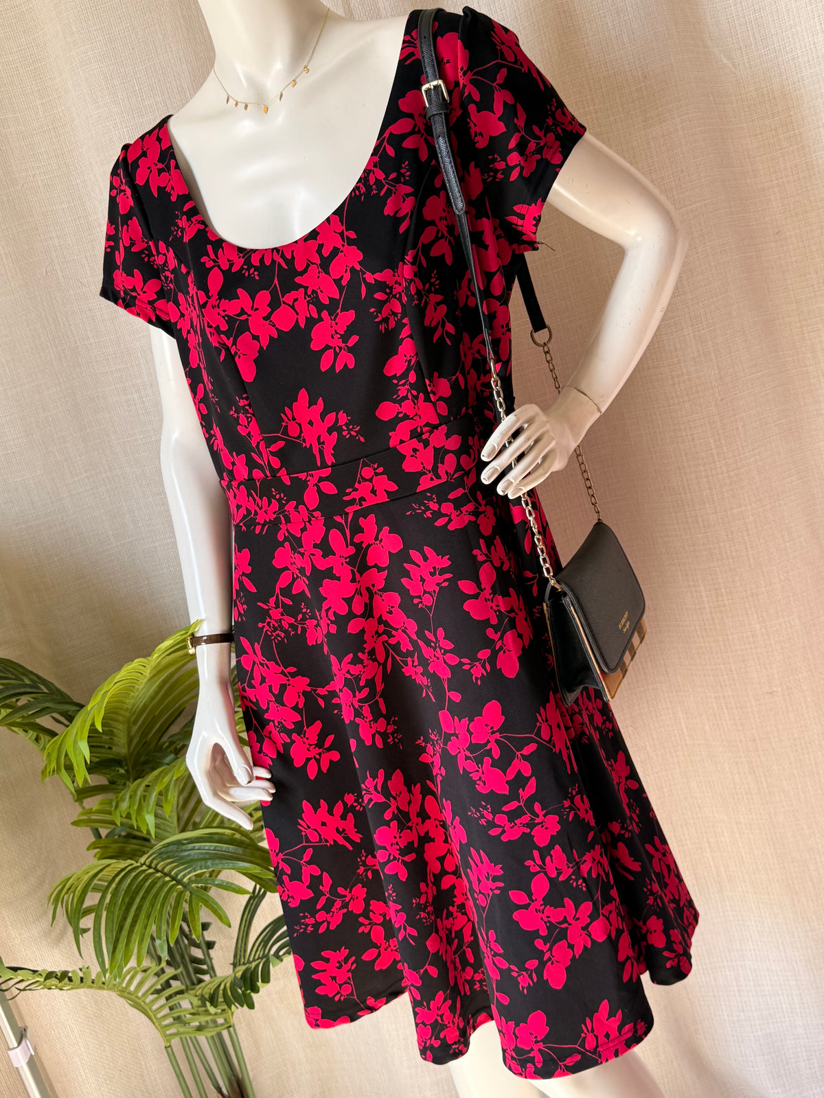 City Chic Plus Size Black & Pink Skater Dress | 2XL