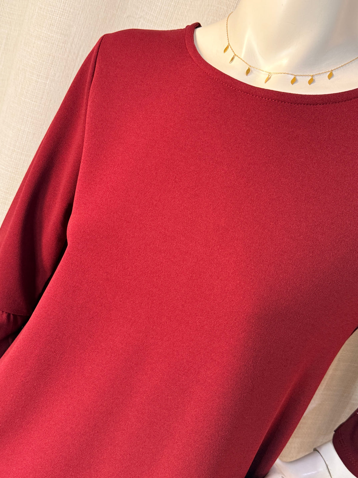 Burgundy Wine Tie-Cuff Flute Sleeve Shift Mini Dress - Fits Size M-L (UK 12-14 / US 8-10)