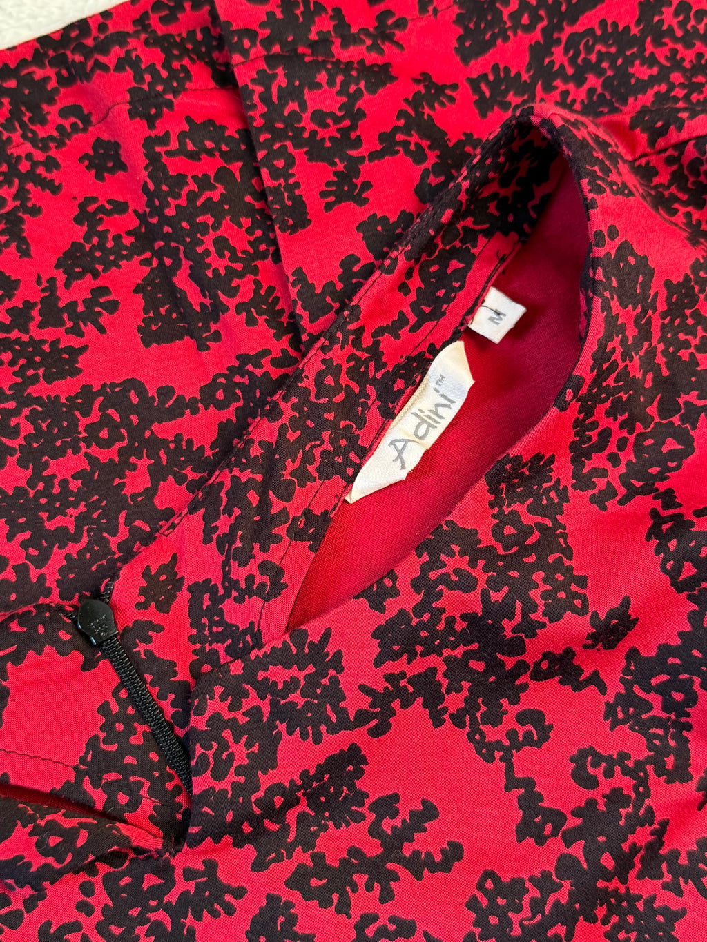Adini Red & Black Abstract Print Sleeveless Dress | Size M