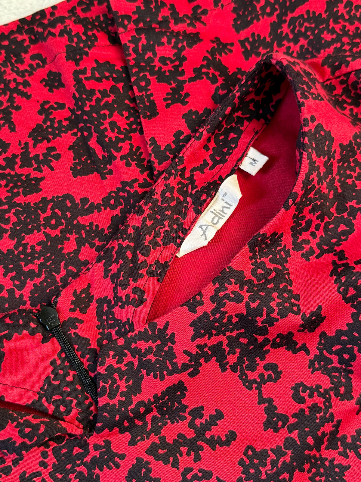 Adini Red & Black Abstract Print Sleeveless Dress | Size M